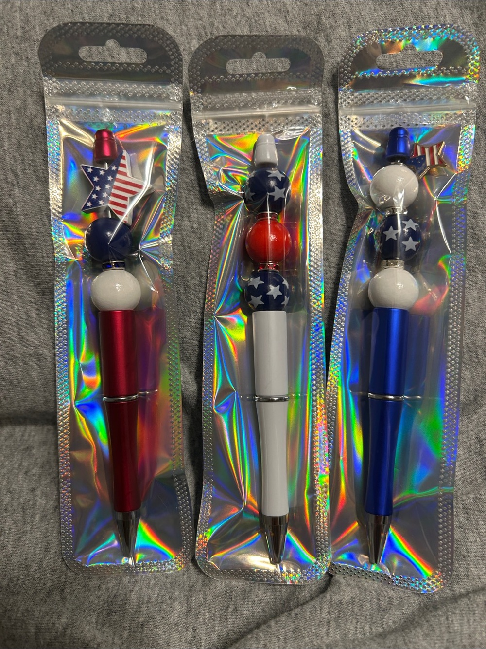Patriotic Star & Bead Ballpoint Pens - Red, White & Blue (3 Pack)
